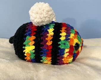 Handmade Crochet Jumbo Rainbow Bee | Amigurumi Plush Stuffed Animal Toy