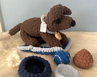 Handmade Crochet Dog Play Set | Amigurumi Plush Stuffed Animal Toy
