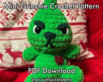 Mini Grinchie Christmas Greenie Meanie Chibi Crochet Pattern - Amigurumi Instant Digital Download Market Pattern