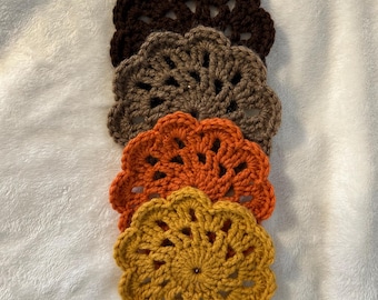 Handmade Crochet Fall Color Round Coaster Set of 4 | Crochet Accessories