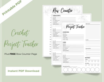 Crochet Project Tracker, Yarn Info, Row Counter (Printable PDF)
