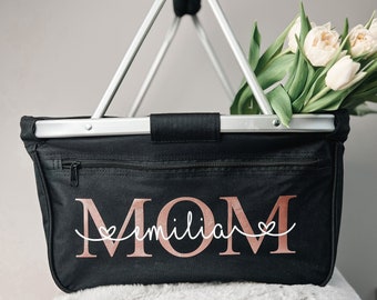 Personalized Shopping Basket⎟Basket with MOM + Children's Names and Birthdates⎟Gift for Mom, Mother's Day, Grandma