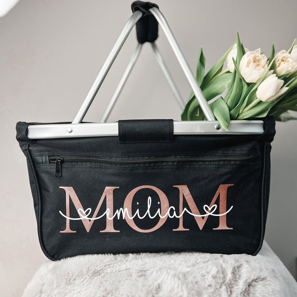 Personalisierter Einkaufskorb⎟Korb mit MOM + Kindernamen und -geburtsdaten⎟Geschenk für Mama, Muttertag, Oma