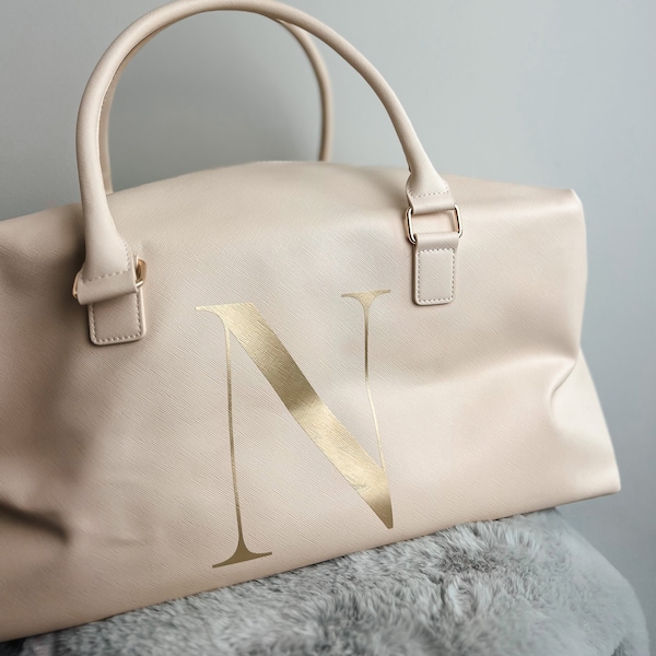 Personalized weekender ⎟travel bag with initial ⎟hand luggage bag in leather look with monogram