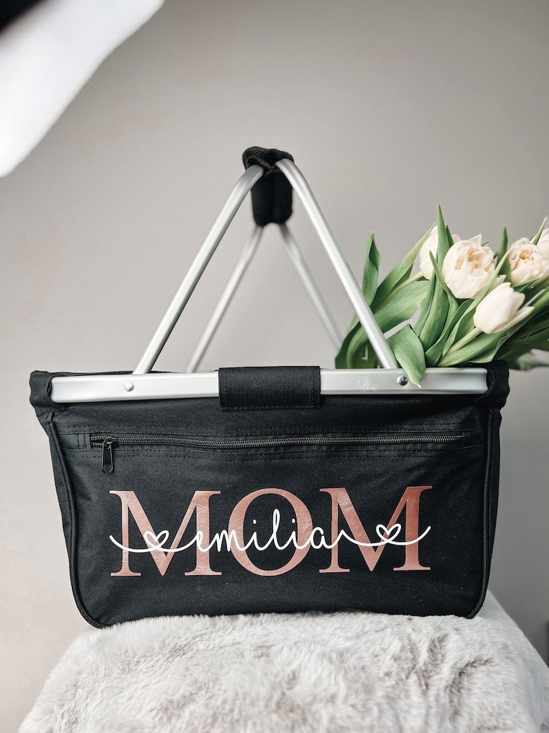 Personalisierter EinkaufskorbKorb mit MOM Kindernamen und geburtsdatenGeschenk für Mama, Muttertag, Oma Bild 1