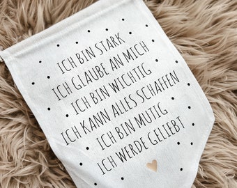 Stoffwimpel mit positiven Affirmationen für Kinder | Wanddeko Kinderzimmer Babyzimmer | Mutmacher | verschiedene Größen | personalisierbar