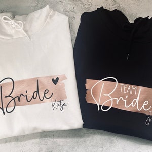 Personalisierte JGA Hoodies Junggesellinnenabschied Pulli Bride & Team Bride Geschenk Braut, Brautjungfern Team Braut Bild 1