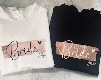 Personalisierte JGA Hoodies | Junggesellinnenabschied Pulli | Bride & Team Bride | Geschenk Braut, Brautjungfern Team Braut