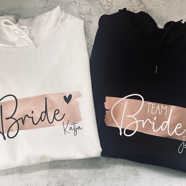 Personalisierte JGA Hoodies | Junggesellinnenabschied Pulli | Bride & Team Bride | Geschenk Braut, Brautjungfern Team Braut