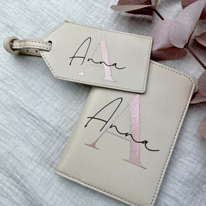 Personalized travel set with initial and name | Luggage Tag and Passport Cover | 2 piece travel set