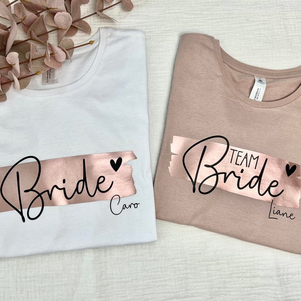 Personalisiertes JGA Shirt | Bride & Team Bride | Junggesellinnenabschied Shirt | Hochzeit Geschenk für die Braut Brautjungfern Trauzeugin