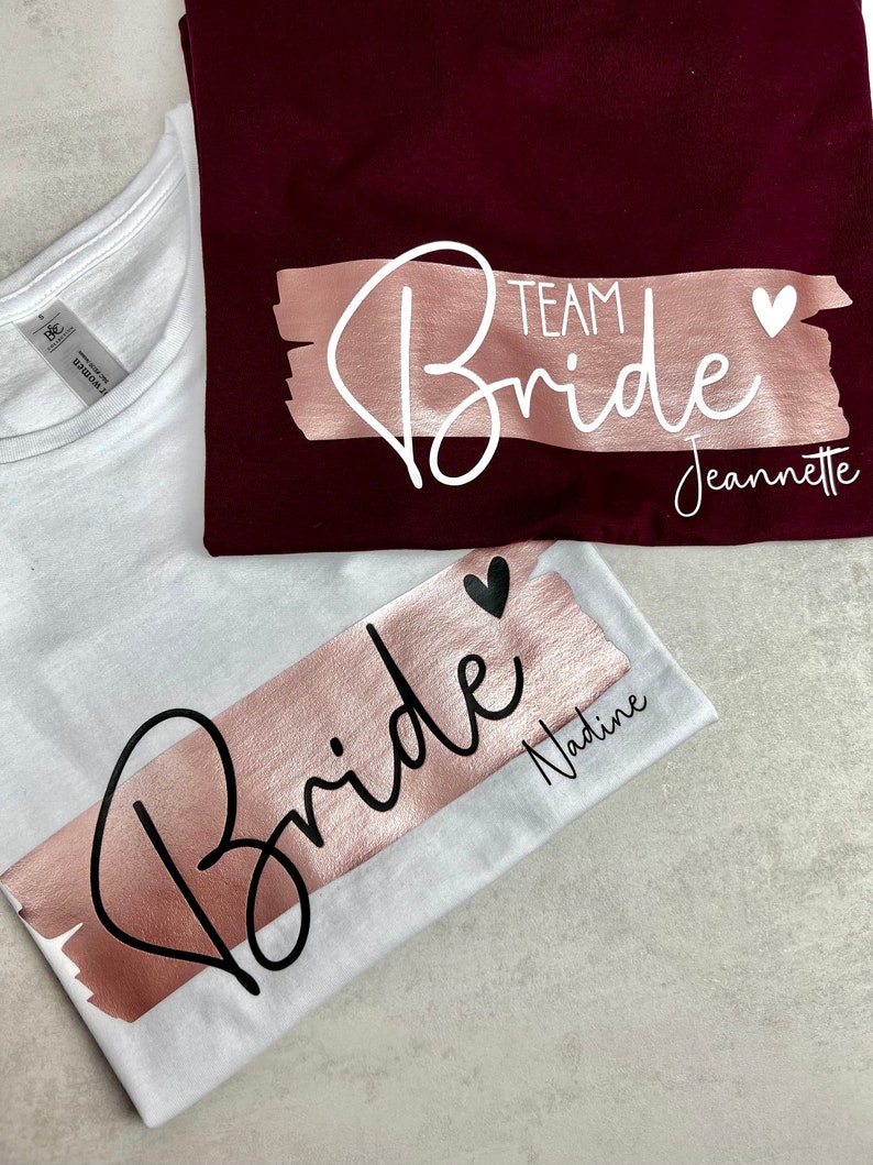 Personalisiertes JGA Shirt Bride & Team Bride Junggesellinnenabschied Shirt Hochzeit Geschenk für die Braut Brautjungfern Trauzeugin Bild 6