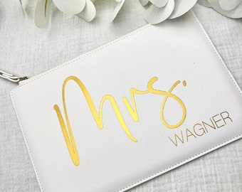 Personalisierte Clutch MRS. + Name | Kosmetiktasche / Beautybag | Brautclutch, Hochzeit, JGA | Geschenk für Braut, standesamtliche Trauung