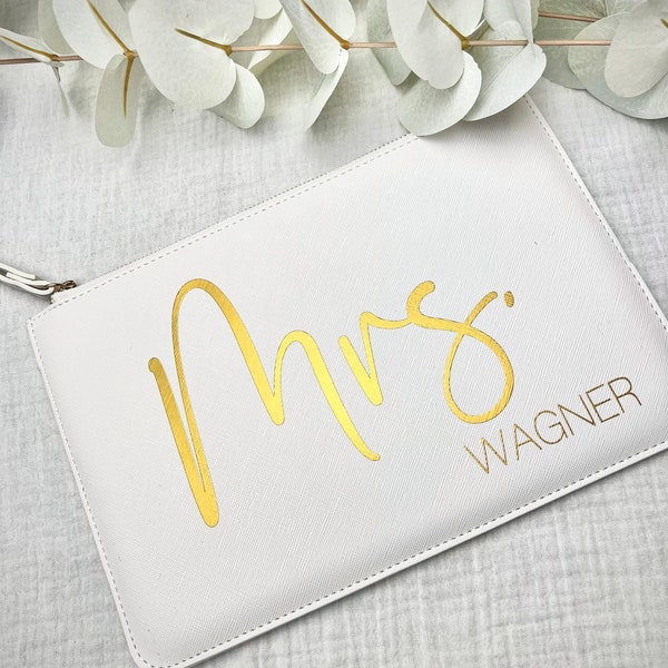 Personalisierte Clutch MRS. + Name | Kosmetiktasche / Beautybag | Brautclutch, Hochzeit, JGA | Geschenk für Braut, standesamtliche Trauung