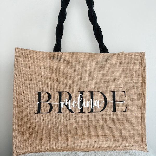 Personalisierte Jute-Tasche BRIDE | Jute-Shopper für den JGA | Geschenk Junggesellenabschied, Braut, Trauzeugin, Team Bride, Brautjungfer