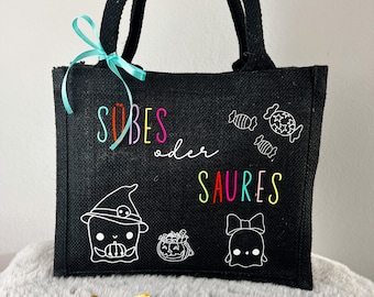 Süße Halloween Bag | Süßes oder Saures Süßigkeitentasche | Trick or Treat Beutel für Bonbons Vampir, Hexe, Mumie, Geister, versch. Motive