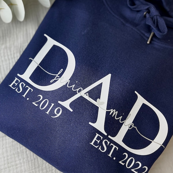 Personalisierter PAPA Hoodie | DAD Sweater mit Kindernamen & Geburtsjahr | Geschenk Geburt, werdende Väter, Babyparty, Vatertag