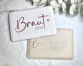 Personalisierte Clutch mit Namen | Kosmetiktasche / Beautybag | Brautclutch, Hochzeit, JGA | Geschenk für Braut, Trauzeugin, Brautjungfern