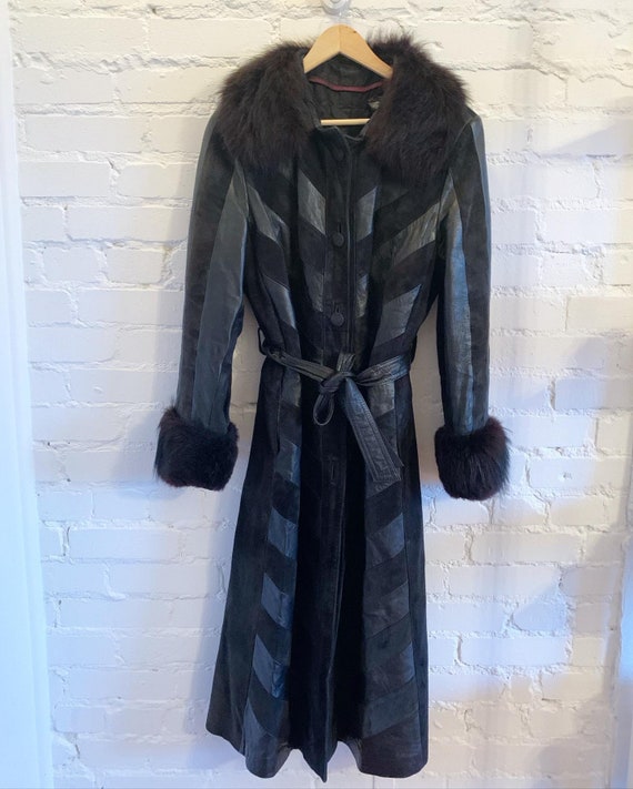 70’s leather & suede patchwork trench