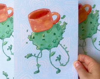 Cute Children Plant Lover Art A5 Print Postcard