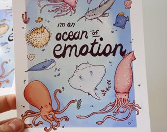 Ocean Of Emotion A5 Art Print Postcard Sealife Illustration