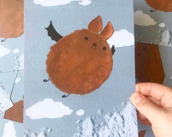 Cute Spooky Bat Buddy Art A5 Print Postcard
