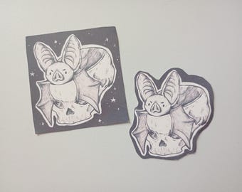 Cute Spooky Bat Art Illustration Glossy Sticker