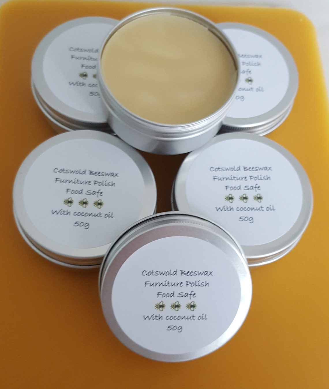 50g of Beeswax Polish with coconut oil Food Safe. Made in Etsy