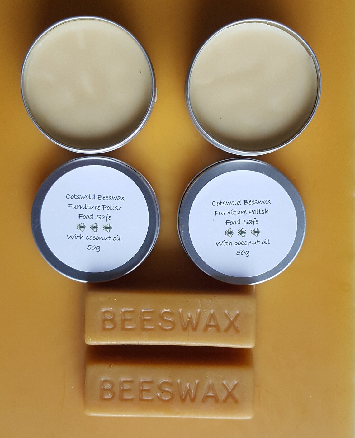 50g of Beeswax Polish with coconut oil Food Safe. Made in Etsy