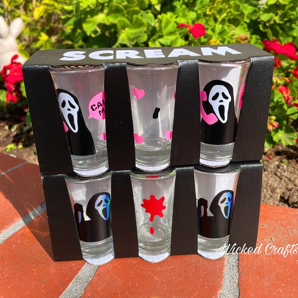 Scream Call Me or Holographic Blood 3PCS Shot Glass Set | For Horror Lovers, Horror Fans, Horror Collectors, Horror Movies, Horror Decor