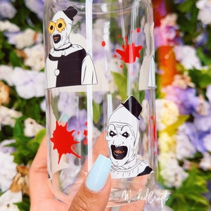 Horror Clown Glass | Horror Icon, Horror Fan, Scary Movie, Clowns, Tumbler, Glass Can, Coffee Cup, Water Cup