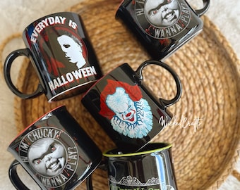 Iconos de terror Tazas de café de Halloween / Lata de vidrio de terror, taza de terror, vaso, taza de café, taza de película de miedo, para fanáticos del terror, halloween