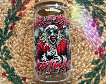 Horror Clown Christmas Glass | Horror Icon, Horror Fan, Scary Movie, Clowns, Tumbler, Glass Can, Coffee Cup, Water Cup, Christmas