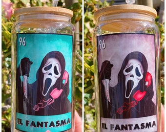 Horror Scream Loteria La Fantasma Glass | Horror Icon, Horror Fan, Scary Movie, Clowns, Tumbler, Glass Can, Coffee Cup, Water Cup
