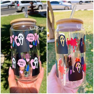 Scream Horror Halloween 16oz Holographic Glass | Beer Can Glass, Coffee, Water, Glass, Wine, Tumbler