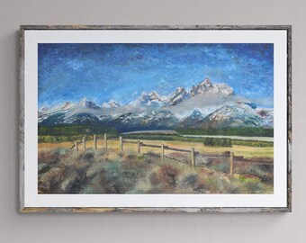 Teton Mountain Range Wall Art / Oil Painting Fine Art Print / Beyond the Grand Tetons