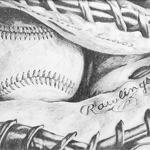 Baseball Mit Art / Graphite Drawing Fine Art Print / All Unto God / Colossians 3:23