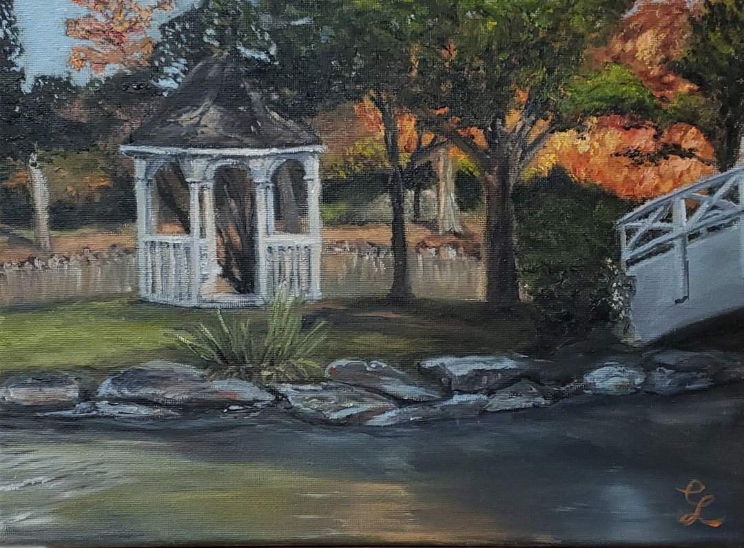 Fall Gazebo at Bush Pond / Oil Painting Small Fine Art Print / Peace in ...