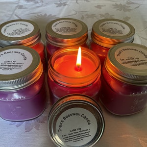 Strong Scented Calla Lily Beeswax Candle, Floral Candles, Year Around Candle, Mason Jar Candle,  Gift Candle, Housewarming Candle,