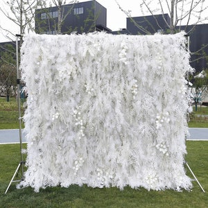 Pannello di fiori artificiali da parete con nebbia bianca e brina, decorazione da parete con foto, festa di nozze, addio al nubilato, baby shower, decorazioni per la casa, decorazioni per feste