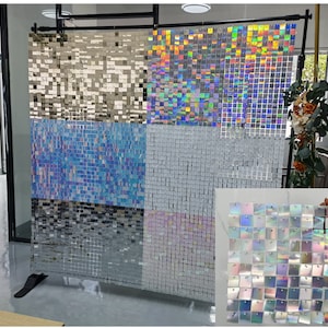 Pannelli da parete luccicanti con sfondo quadrato di paillettes iridescenti per decorazioni per feste di matrimonio, compleanno, fidanzamento, baby shower