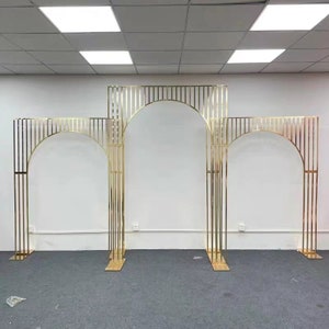 Electroplated Shiny Gold Wedding Arch Backdrop Truss Metal Arch Ceremony Outdoor/Indoor Arch Backdrop Party Background