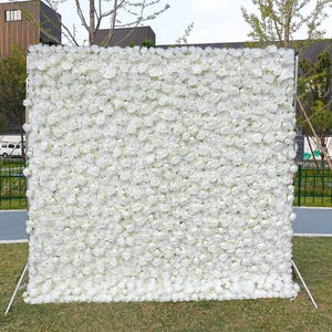 Pannello di fiori artificiali da parete con rose bianche 3D, decorazione per la casa, negozio, foto, sfondo per feste di matrimonio, sfondo per eventi