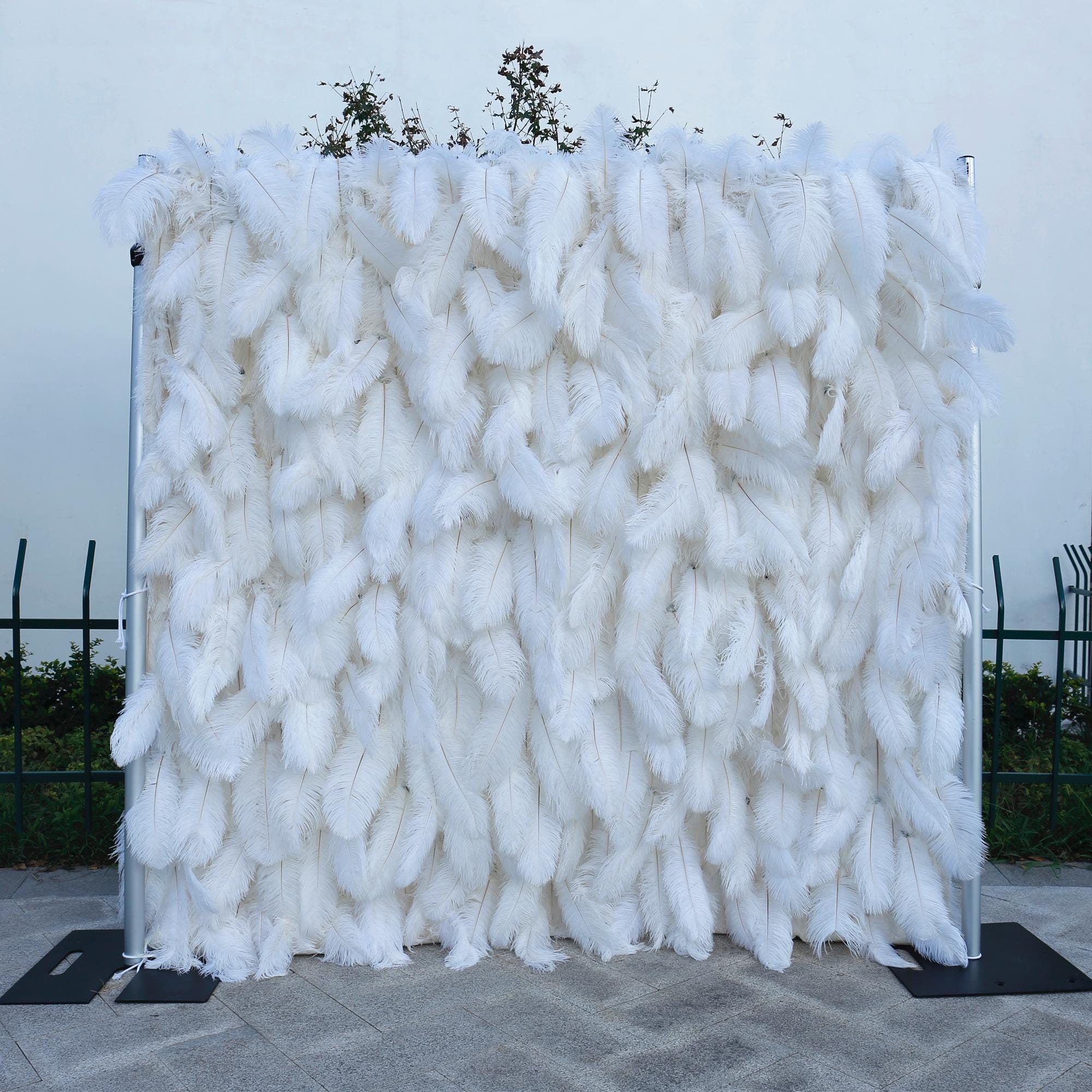 White Ostrich Feather 3D Flower Wall on Cloth, Wedding Party