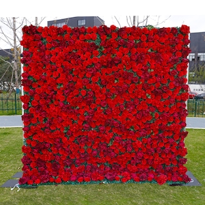 Red Rose Flower Wall 3-D Artificial Flower Panel Home Shop Party Holiday Wall Decor Photo Backdrop Floral Wall Roses,Wedding Backdrop