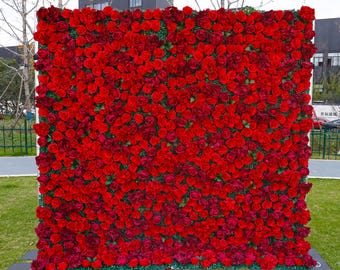 Red Rose Flower Wall 3-D Artificial Flower Panel Home Shop Party Holiday Wall Decor Photo Backdrop Floral Wall Roses,Wedding Backdrop