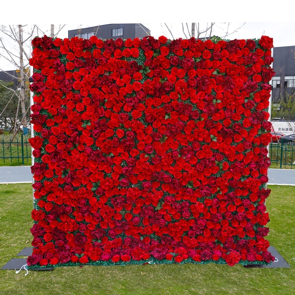 Red Rose Flower Wall 3-D Artificial Flower Panel Home Shop Party Holiday Wall Decor Photo Backdrop Floral Wall Roses,Wedding Backdrop