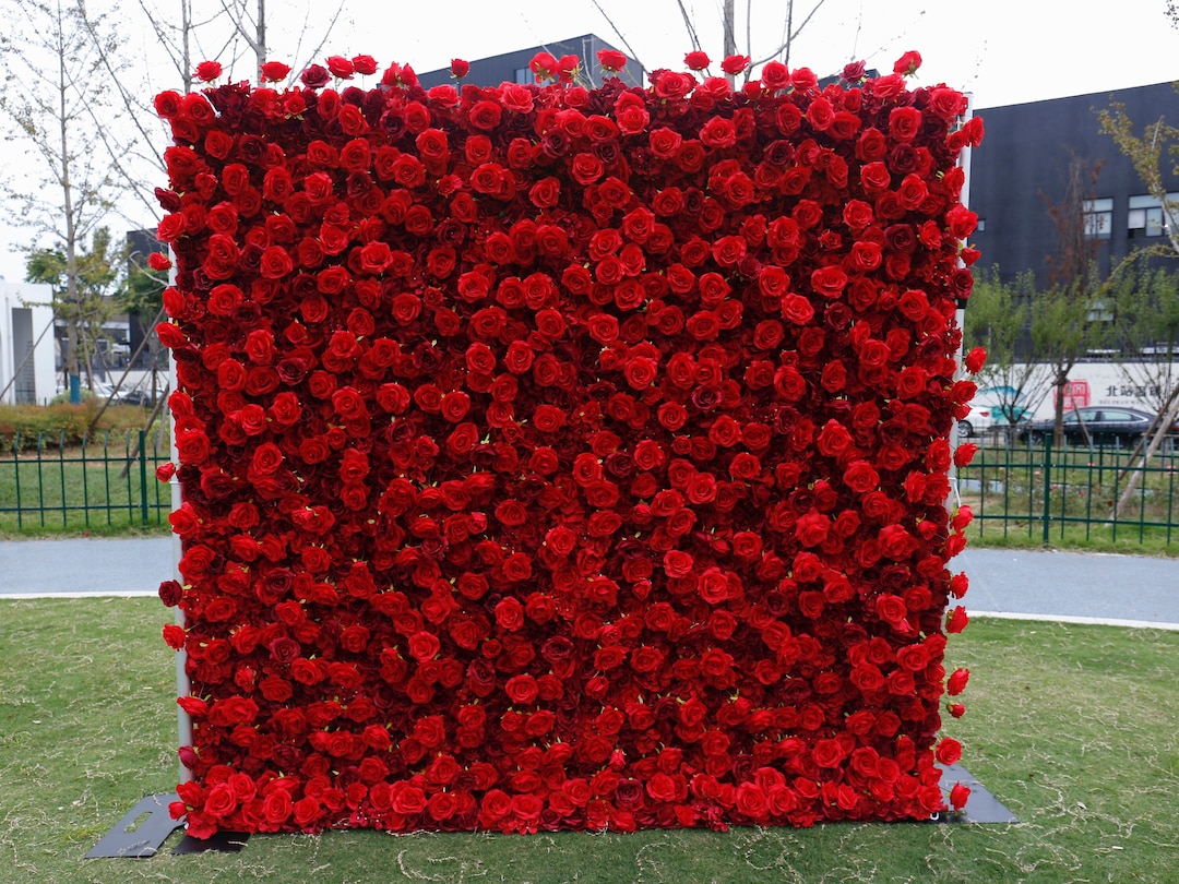 Scarlet Red Rose Flower Wall for Wedding,5d Artificial Flower Panel
