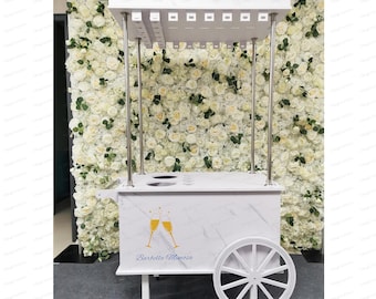 Carrito de champán para bodas, fiestas y fiestas de compromiso. Mini bar. Añadir logotipo. Carrito personalizado.
