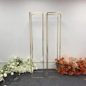 1 Pcs Large Shiny Gold Wedding Party Decoration Centerpiece Plinth Flower Stand Balloon Floral Stand Backdrop Frame Square Prop(6.6ft/80in)